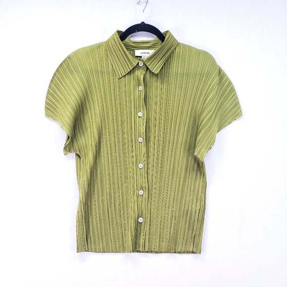 Jason Wu Collection Women's Extended Shoulder Button Up Blouse Green Size L - Picture 1 of 14